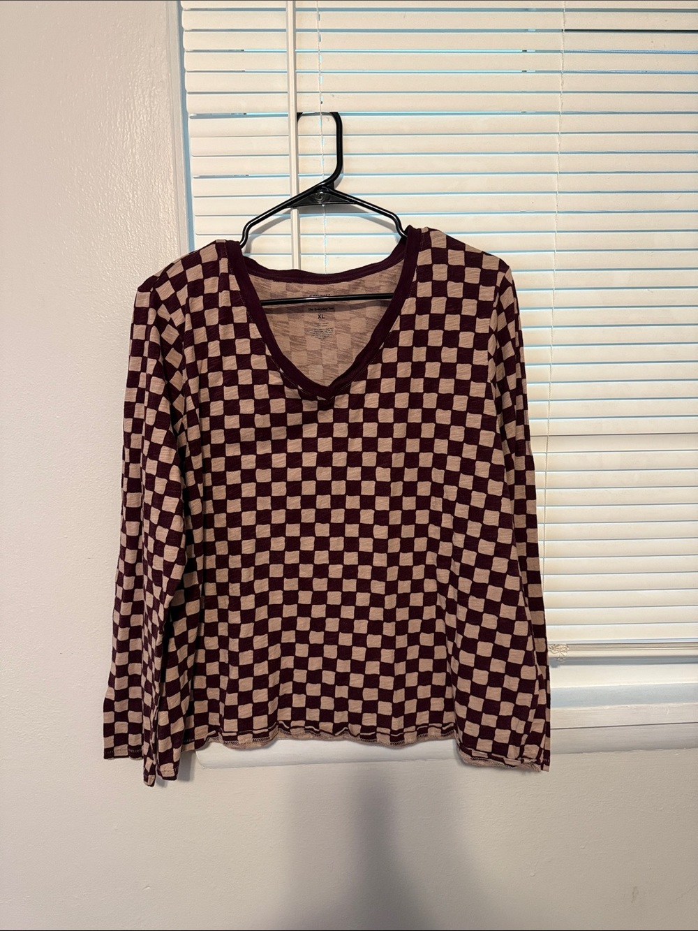 Sonoma Burgundy and Cream Checkerboard V-Neck Sweater